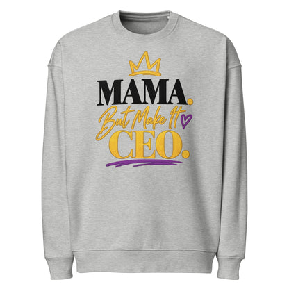Heather grey MAMA. But Make It CEO. oversized sweatshirt, alternate front view