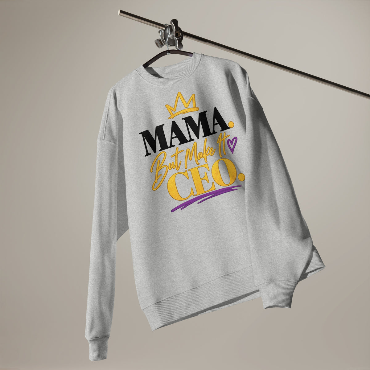 Heather grey MAMA. But Make It CEO. oversized sweatshirt, front view