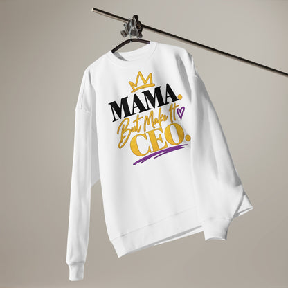 White MAMA. But Make It CEO. oversized sweatshirt, front view
