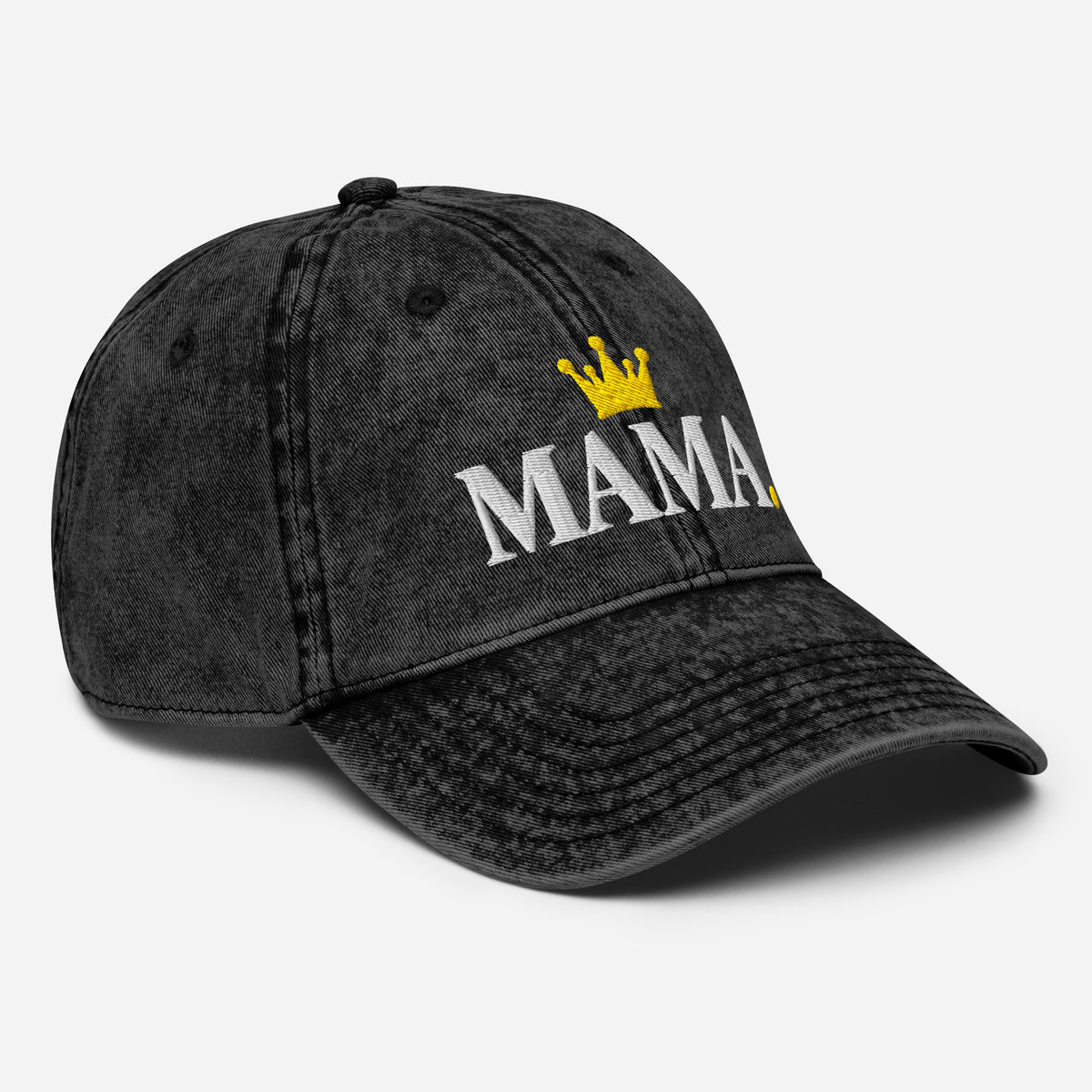 Black MAMA. vintage dad cap, right front view