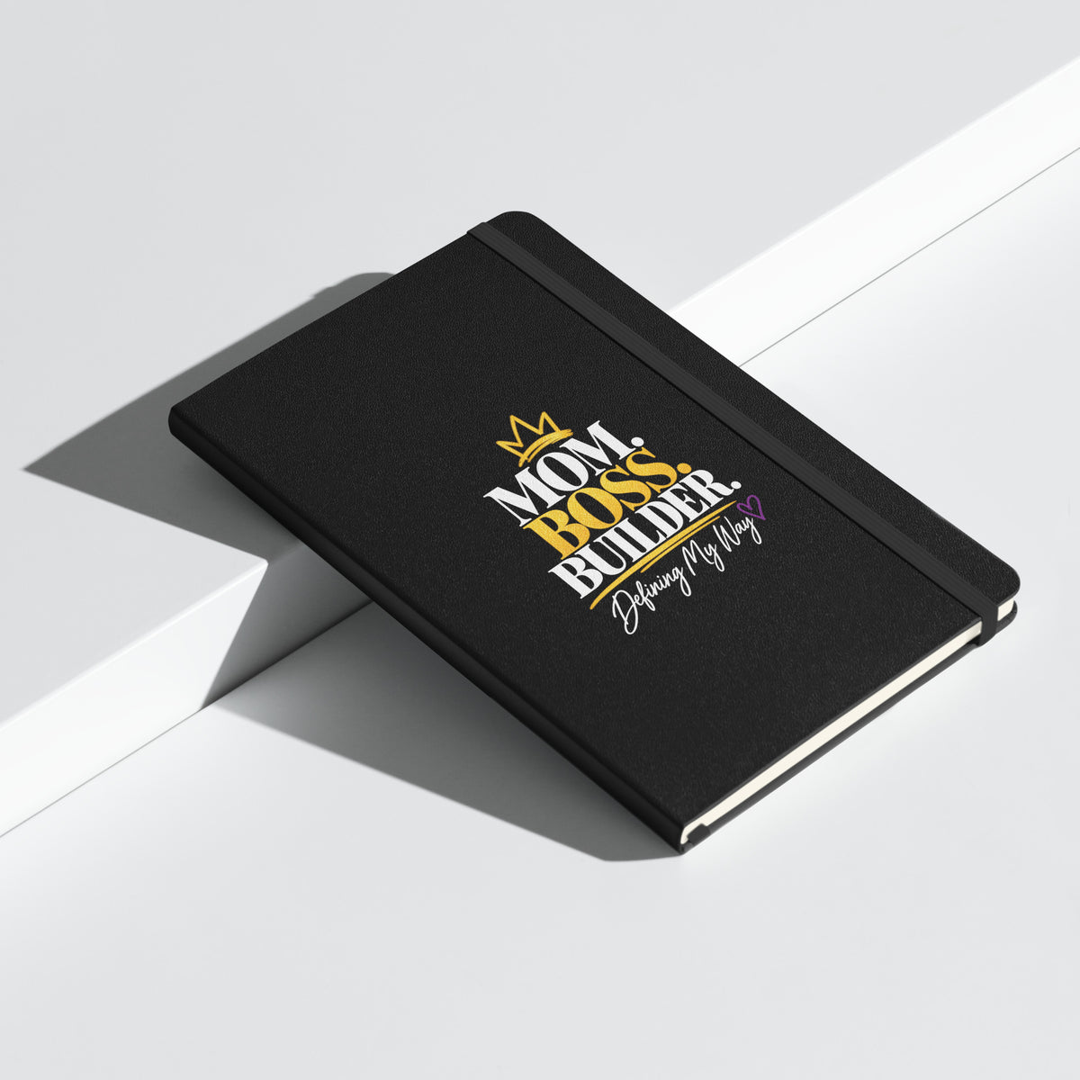 Black hardcover Mom. Boss. Builder. journal, alternate front view