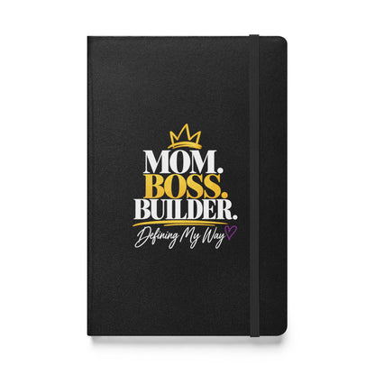 Black hardcover Mom. Boss. Builder. journal, front view