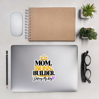 Mom. Boss. Builder. vinyl sticker, lifestyle view