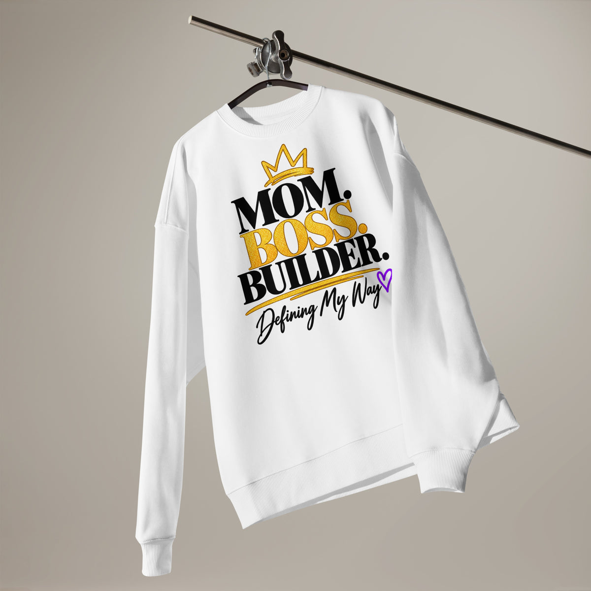 White Mom. Boss. Builder. oversized sweatshirt, alternate front view
