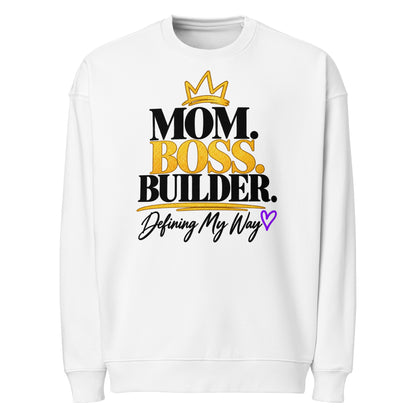 White Mom. Boss. Builder. oversized sweatshirt, front view