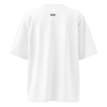 White My Business. My Babies. My Blessings. oversized high neck tee, back view