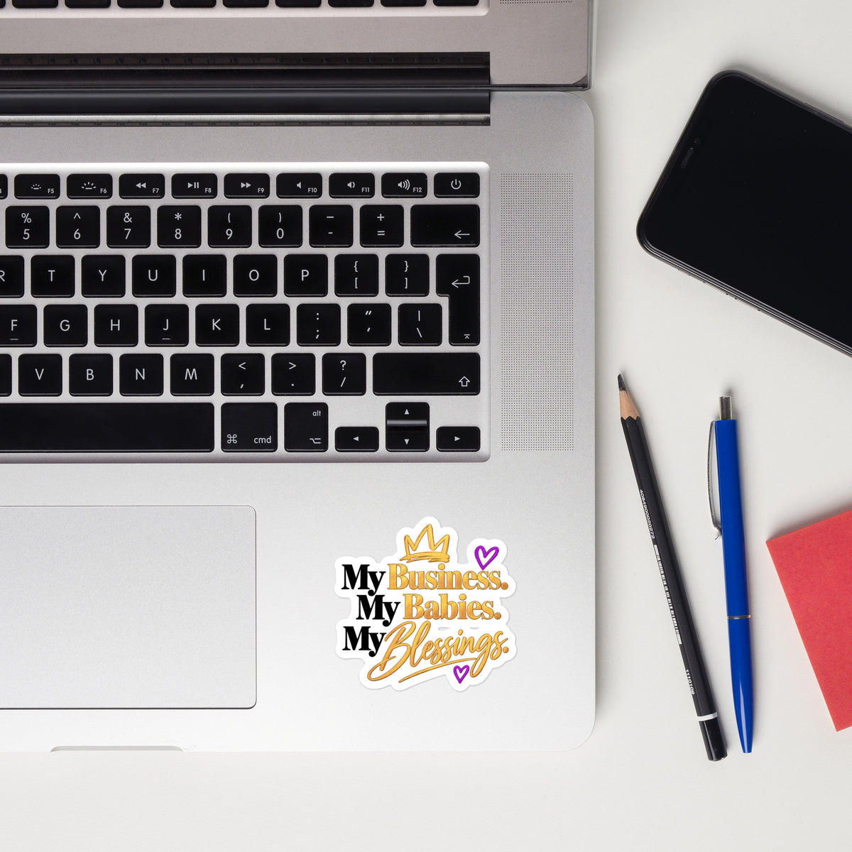 My Business. My Babies. My Blessings. vinyl sticker, close-up view
