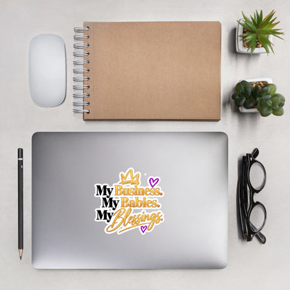 My Business. My Babies. My Blessings. vinyl sticker, lifestyle view