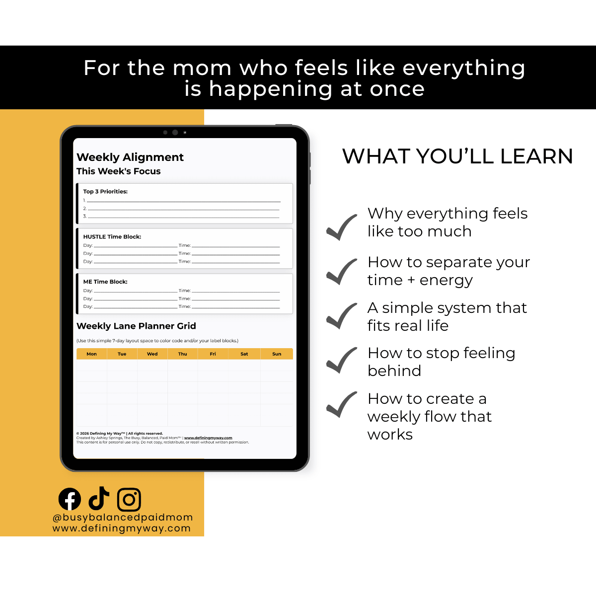 Workbook pages showing life organization and weekly planning system | Busy Mom Reset Workbook