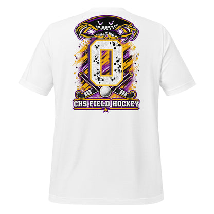 Crabbers Dad tee in white, back view: crab emblem with personalized jersey number and CHS Field Hockey banner