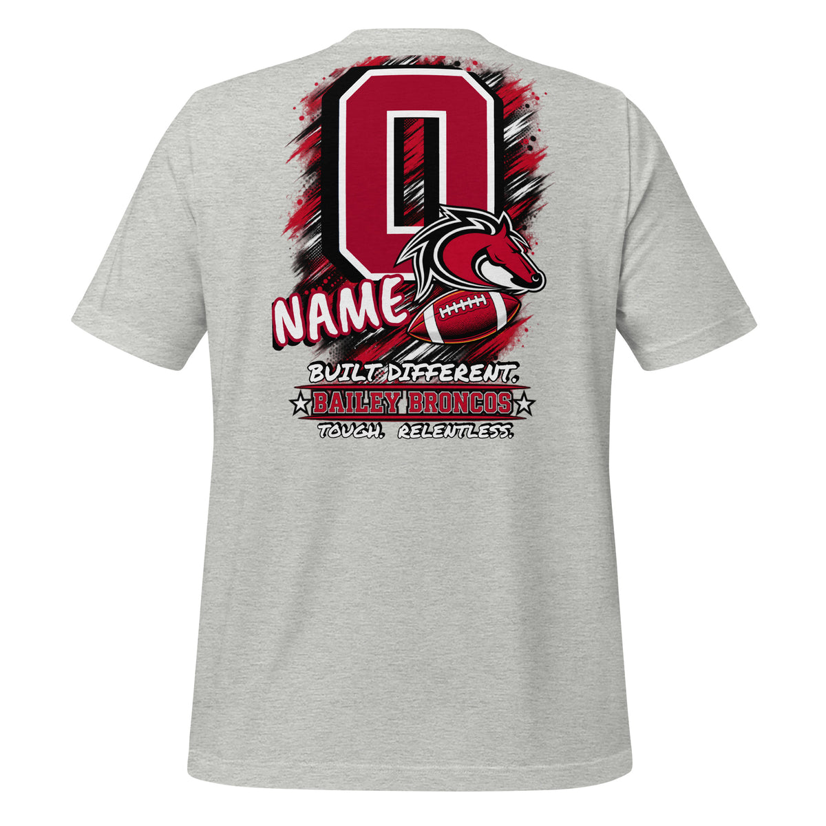 Team Mom tee in athletic heather, back view: personalized jersey number and name