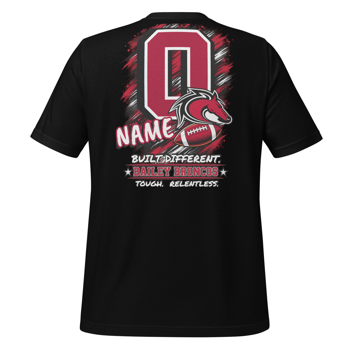 Team Mom tee in black, back view: personalized jersey number and name