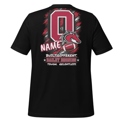 Team Mom tee in black, back view: personalized jersey number and name