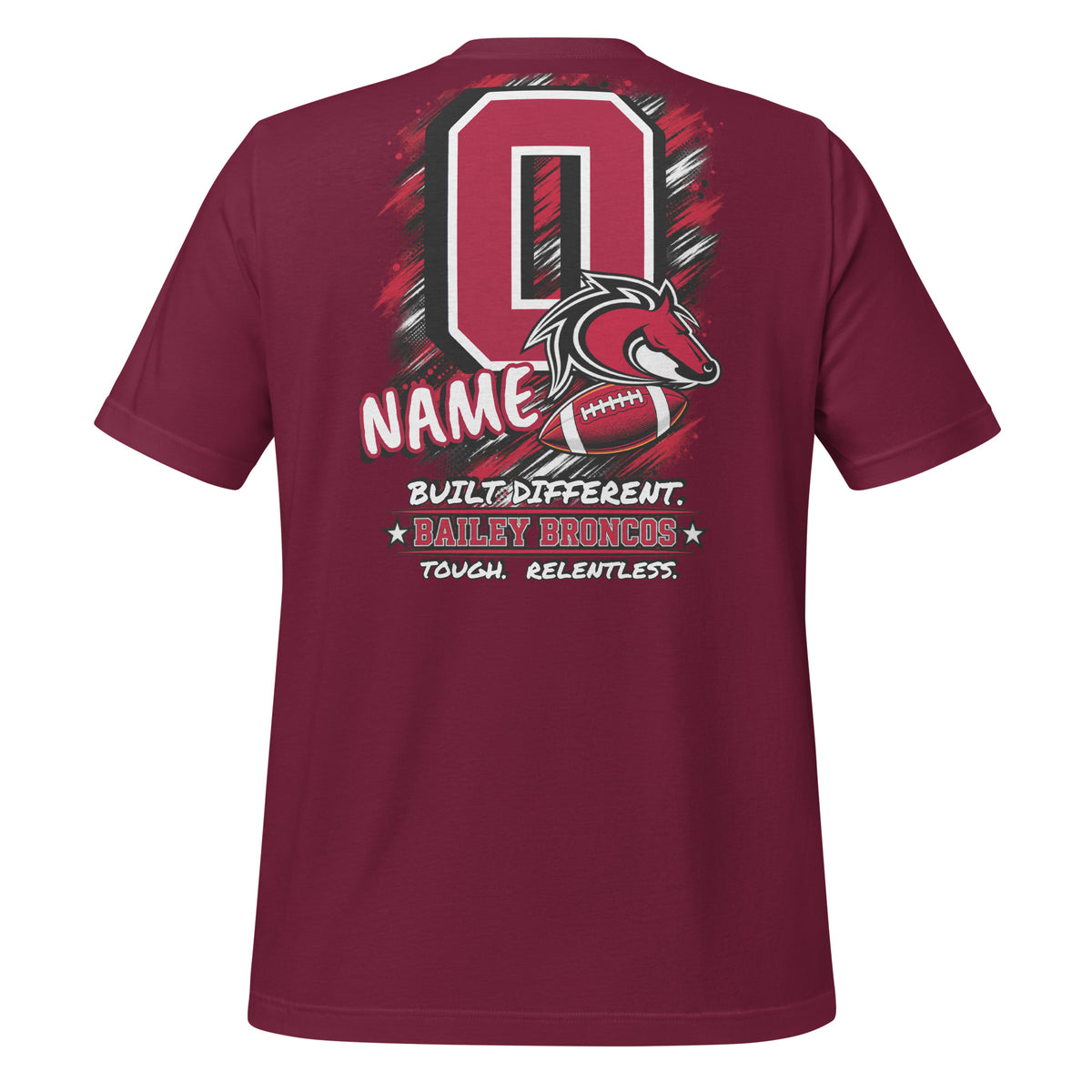 Team Mom tee in maroon, back view: personalized jersey number and name