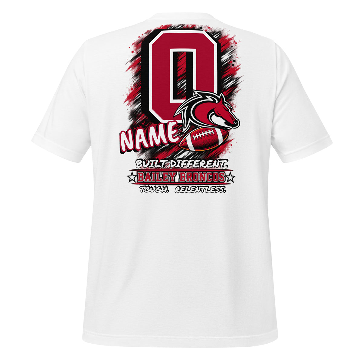 Team Mom tee in white, back view: personalized jersey number and name