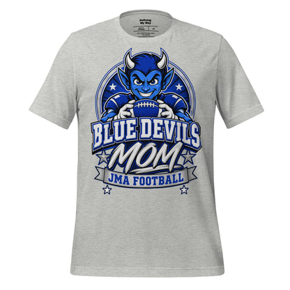 Team Mom tee in athletic heather, front view: Blue Devils Mom, JMA Football