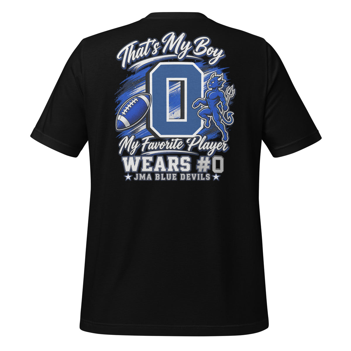 Team Mom tee in black, back view: That's My Boy with personalized jersey number