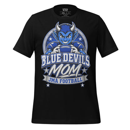 Team Mom tee in black, front view: Blue Devils Mom, JMA Football
