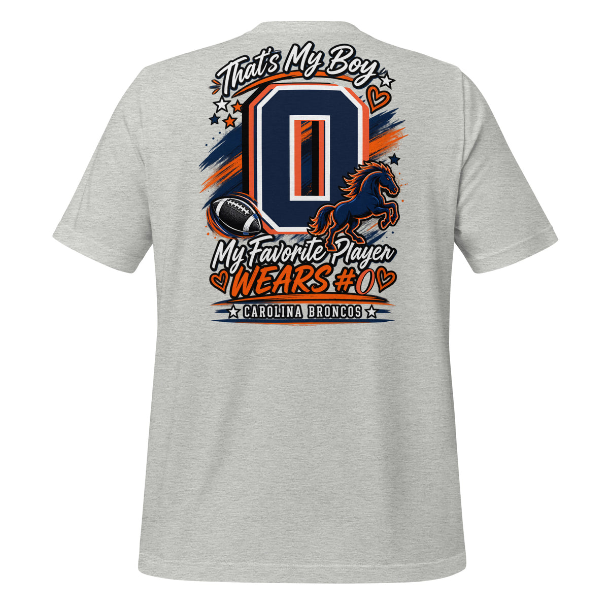Team Mom tee in athletic heather, back view: That's My Boy with personalized jersey number