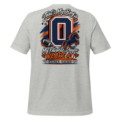 Team Mom tee in athletic heather, back view: That's My Boy with personalized jersey number