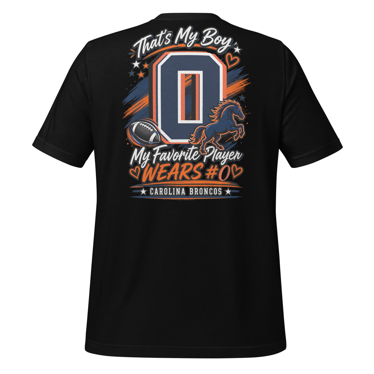 Team Mom tee in black, back view: That's My Boy with personalized jersey number