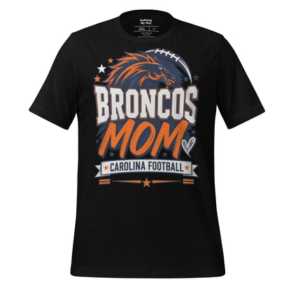 Team Mom tee in black, front view: Broncos Mom, Carolina Football