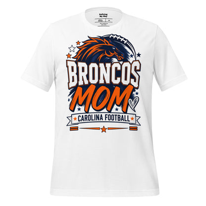 Team Mom tee in white, front view: Broncos Mom, Carolina Football