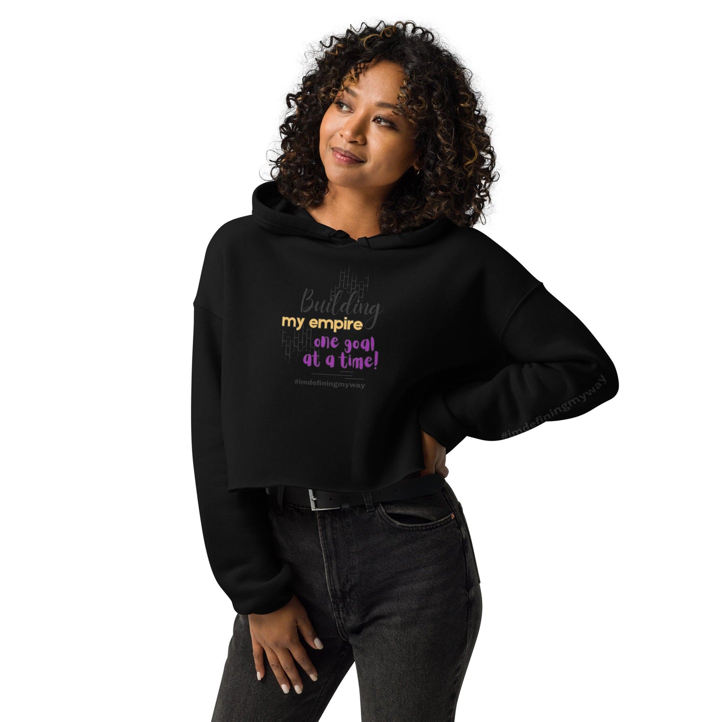 Black Glow-Up Boss Mom Crop Hoodie with Empire Quote