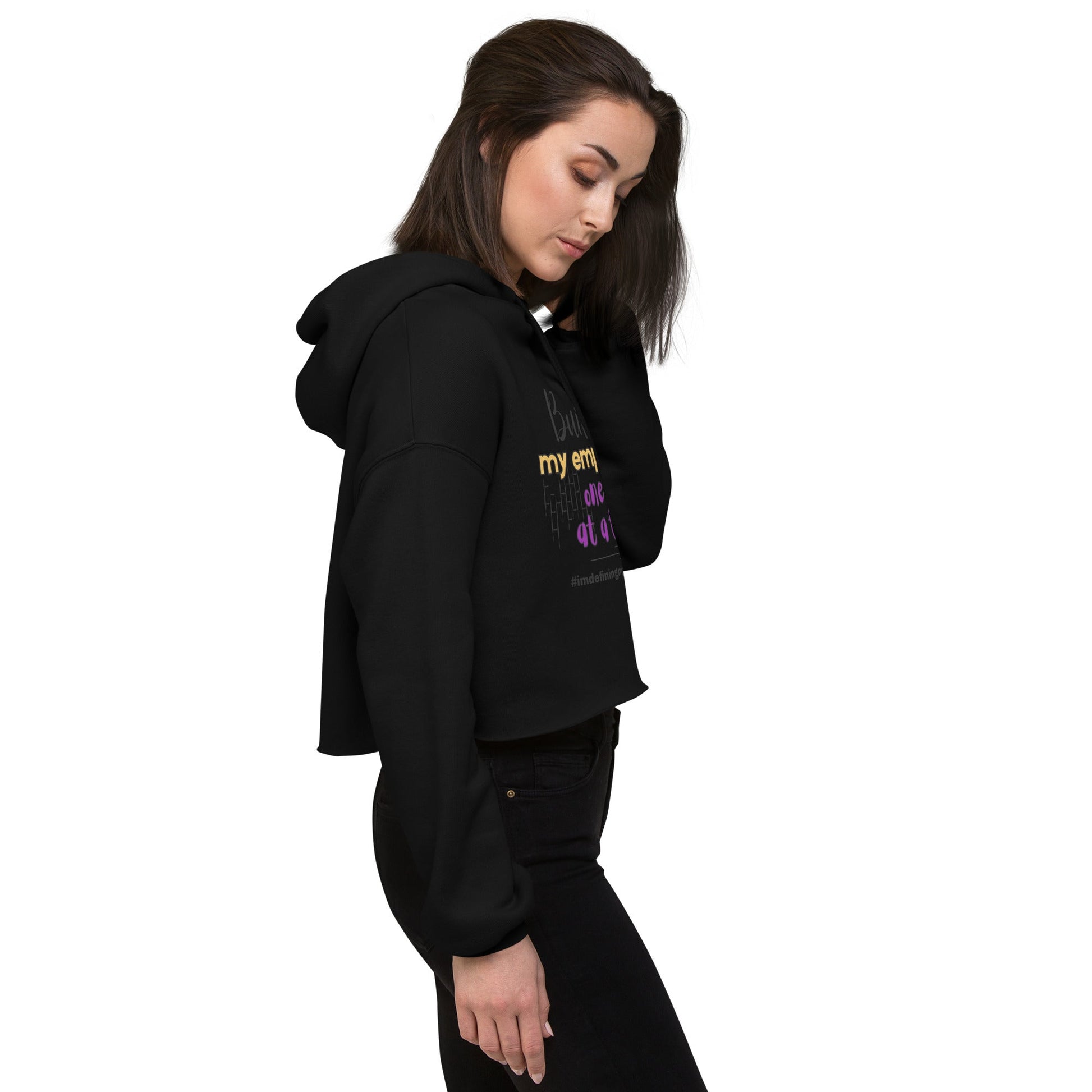 Black Building My Empire Crop Hoodie for Moms