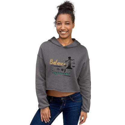 Balance Is My Superpower Crop Hoodie in Gray