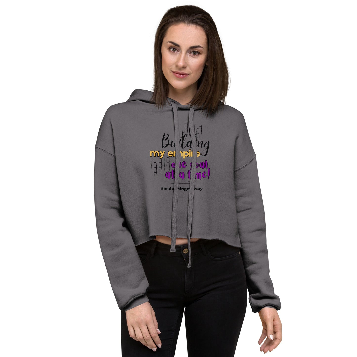 Gray Building My Empire Crop Hoodie for Moms