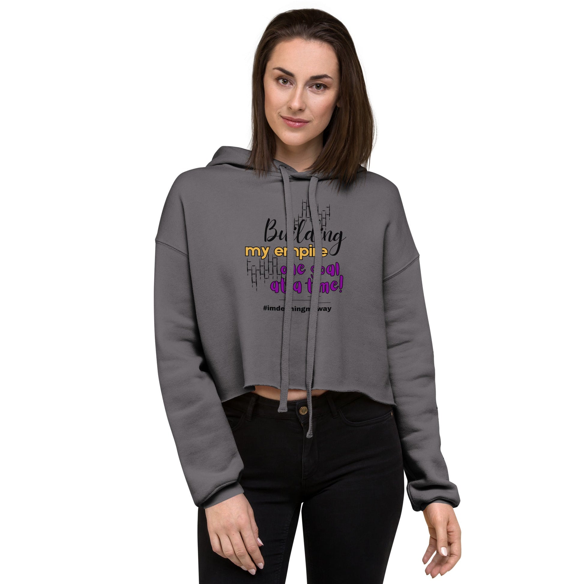 Gray Building My Empire Crop Hoodie for Moms